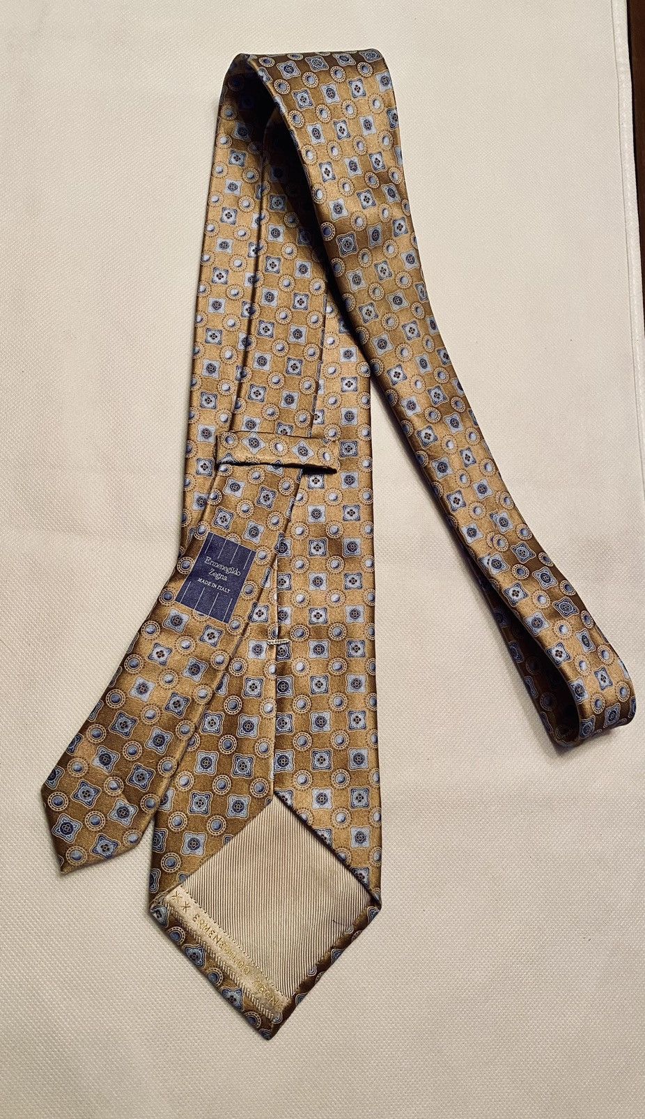 Ermenegildo Zegna Ermenegildo Zegna 🇮🇹 metallic gold/light blue ombré silk tie Size ONE SIZE - 3 Thumbnail