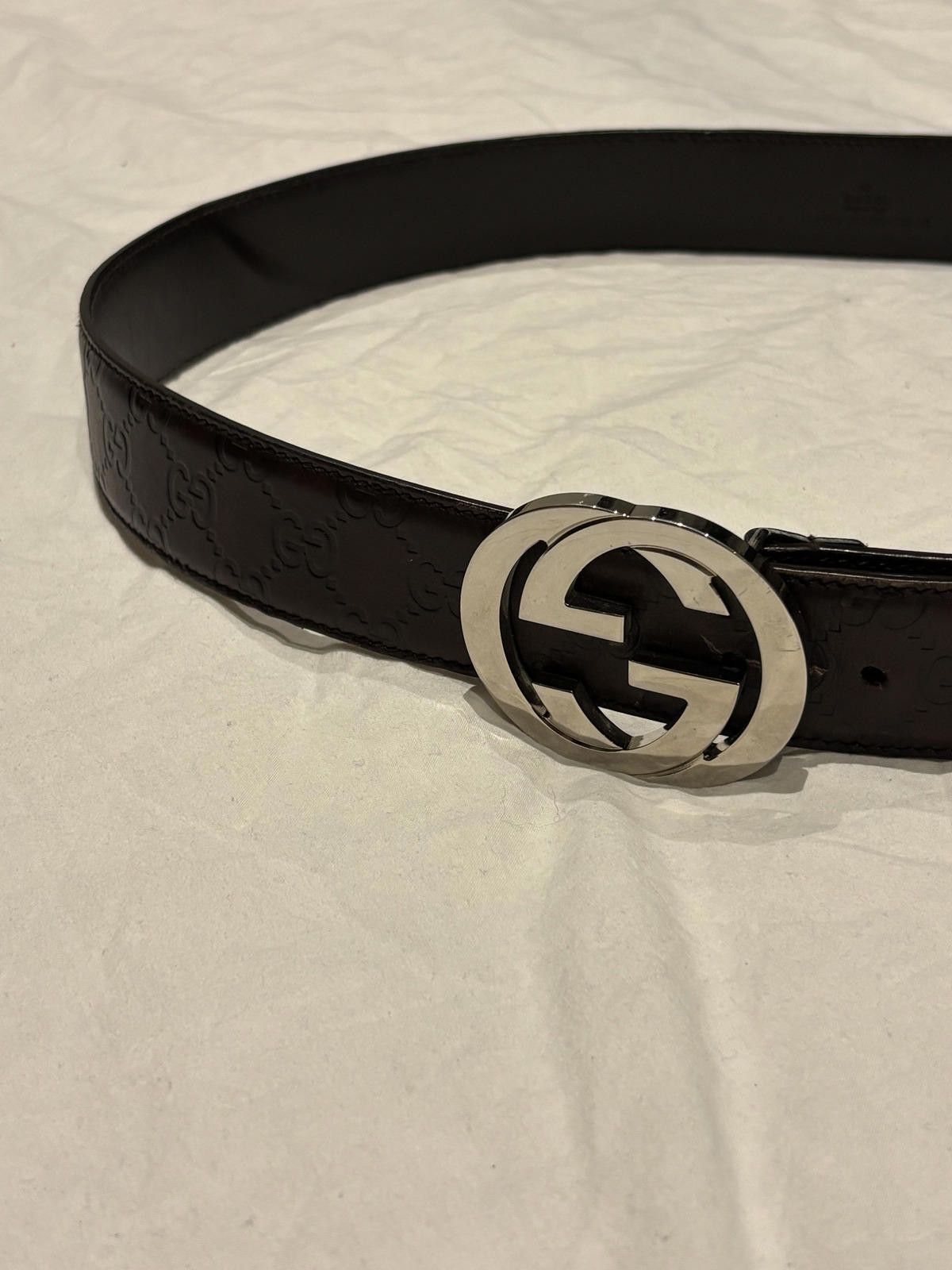 Gucci Gucci - Brown Leather Belt with Silver Interlocking G Buckle Size ONE SIZE - 3 Thumbnail