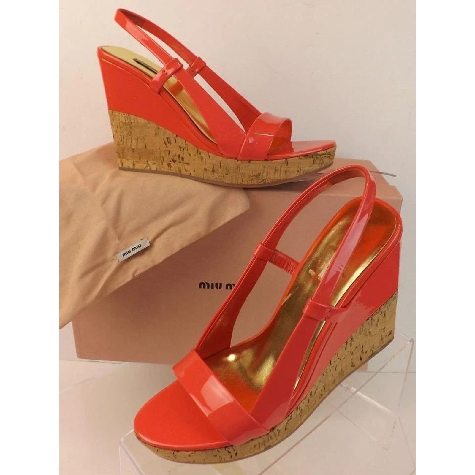 Miu Miu MIU MIU PRADA 5X58 PINK PATENT LEATHER WEDGES SANDALS 38 ITA Size US 8 / IT 38 - 8 Thumbnail