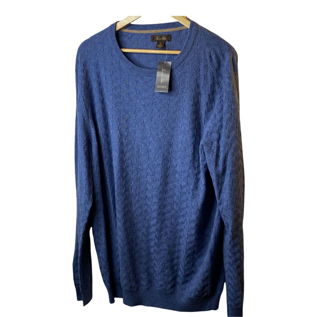 Tasso Elba Tasso Elba Moonlite Blue Chevron Knit Crewneck Sweater XL Size US XL / EU 56 / 4 - 1 Thumbnail
