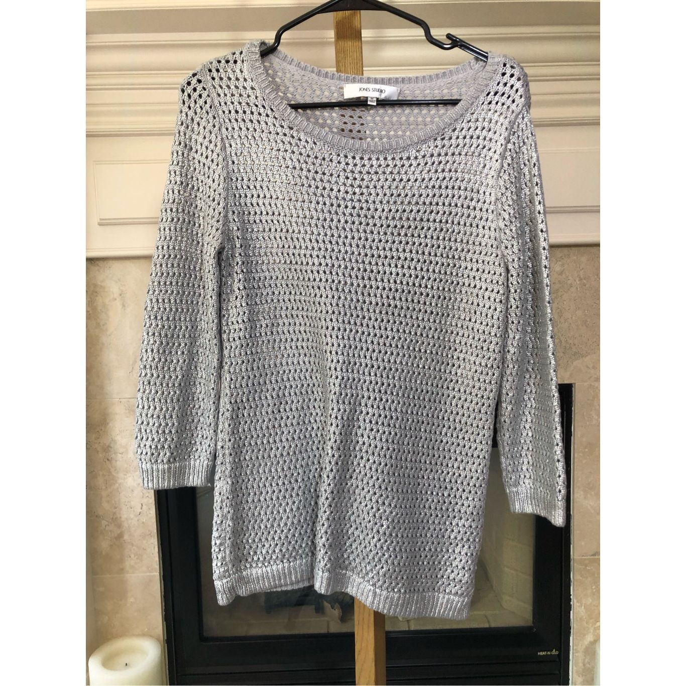 Other Jones Studio Women’s Silver Knitted 3/4 Sleeve Crew Neck Blo Size M / US 6-8 / IT 42-44 - 2 Thumbnail