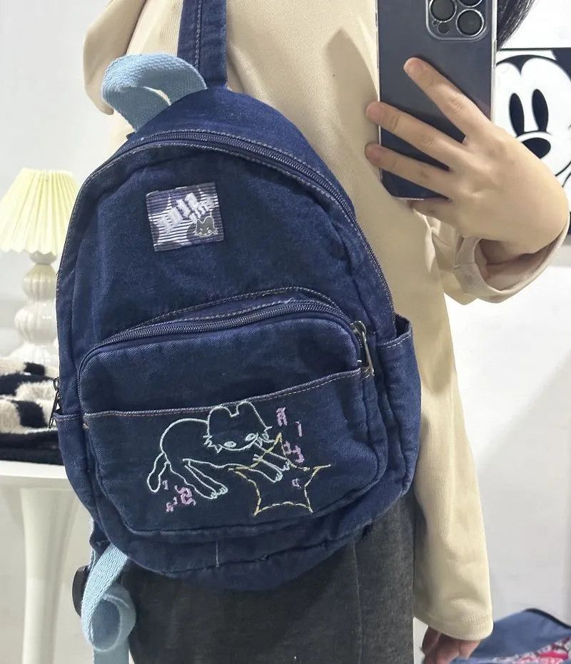 The Unbranded Brand Kawai Cat Denim Backpack Size ONE SIZE - 1 Thumbnail