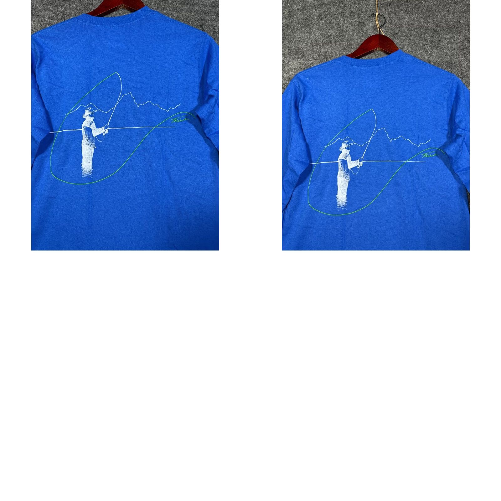 Vintage Give'r Your All Tee Shirt Mens Small Blue Cotton Long Sleeve Crew Neck Fly Fishing Graphic Size US S / EU 44-46 / 1 - 8 Thumbnail