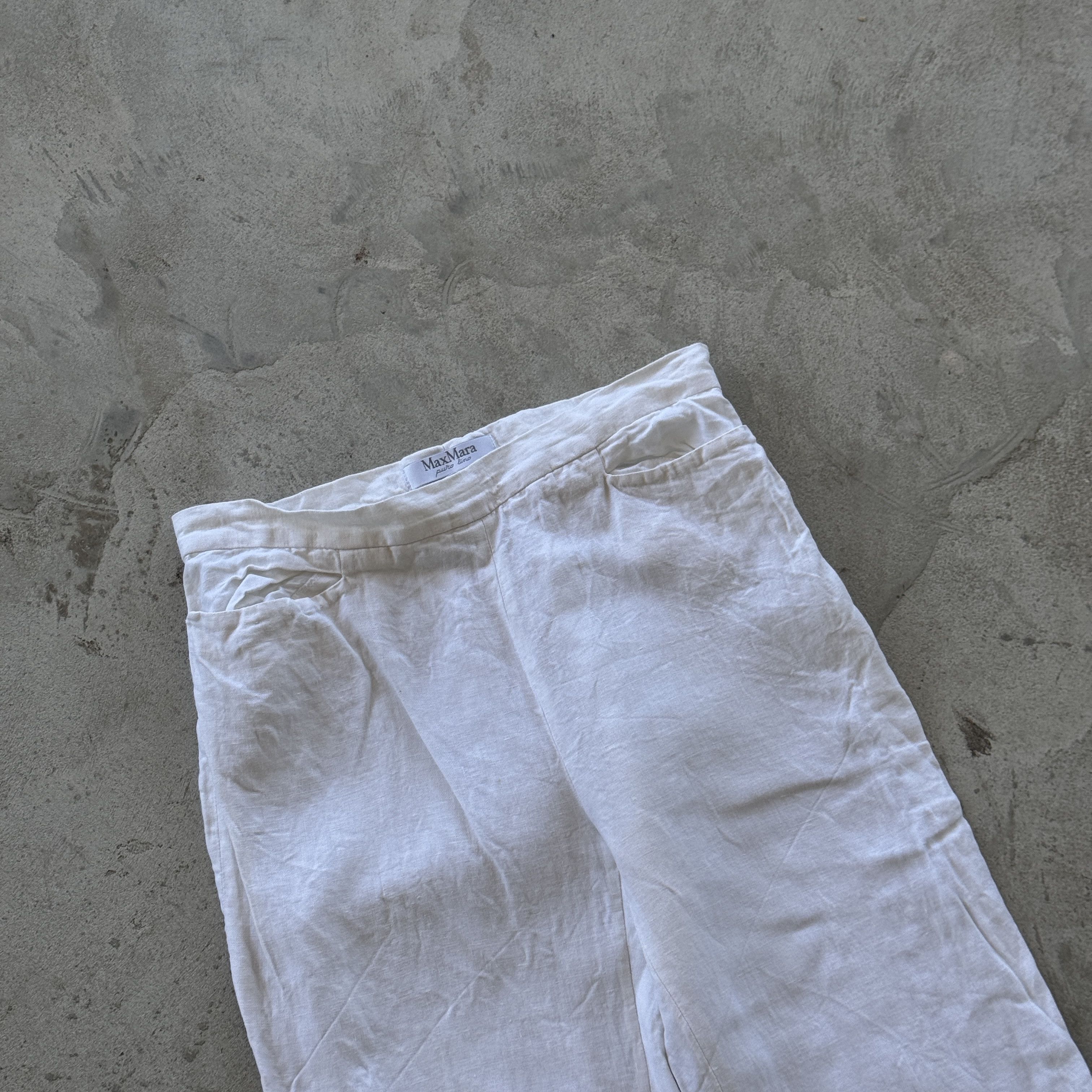 Vintage Max Mara Puro Lino White Linen Pants Made In Italy Size 32" / US 10 / IT 46 - 3 Thumbnail