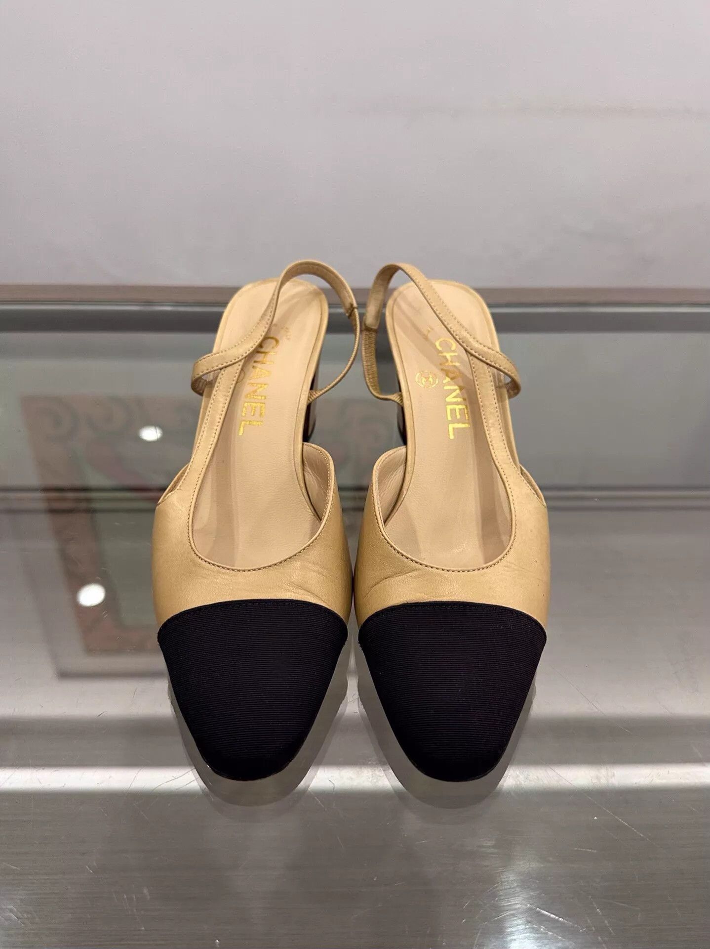 Chanel Chanel Slingback Khaki 36.5 Silver CC Logo Size US 6 / IT 36 - 3 Thumbnail