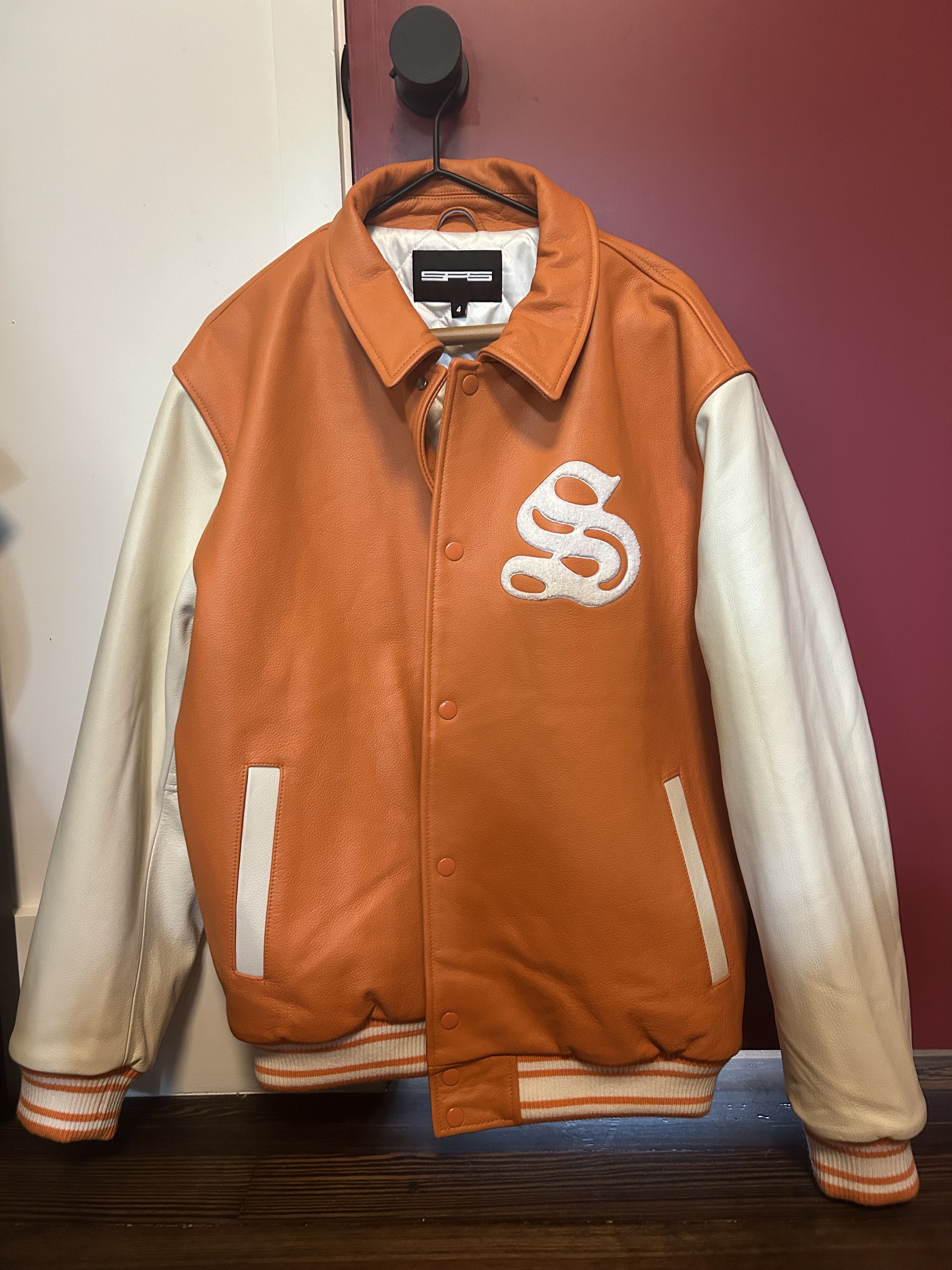 Sp5der Sp5der orange and white leather jacket Size US XL / EU 56 / 4 - 1 Thumbnail