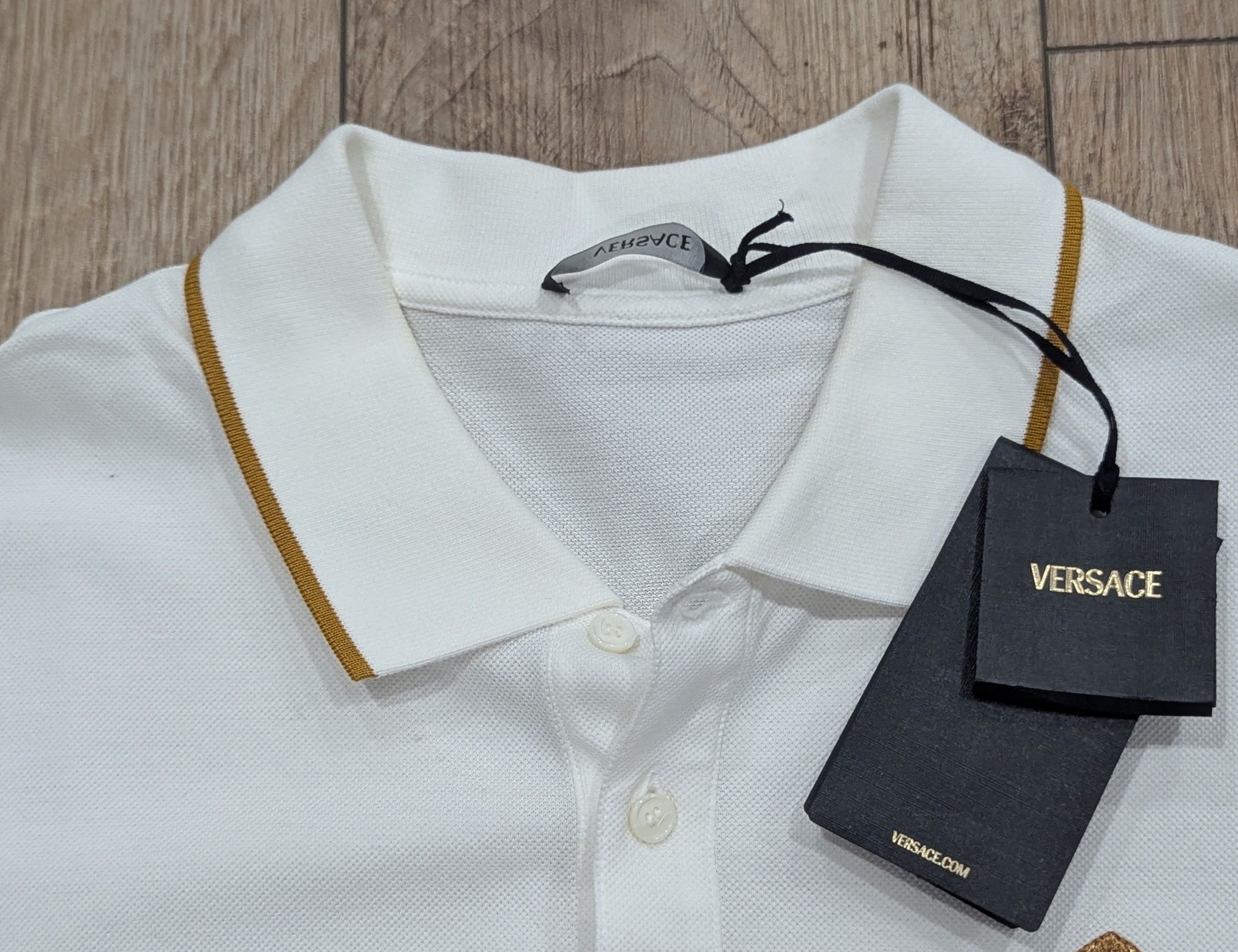 Versace VERSACE Barocco Crest Polo Shirt White/Gold Medium Size US M / EU 48-50 / 2 - 2 Thumbnail