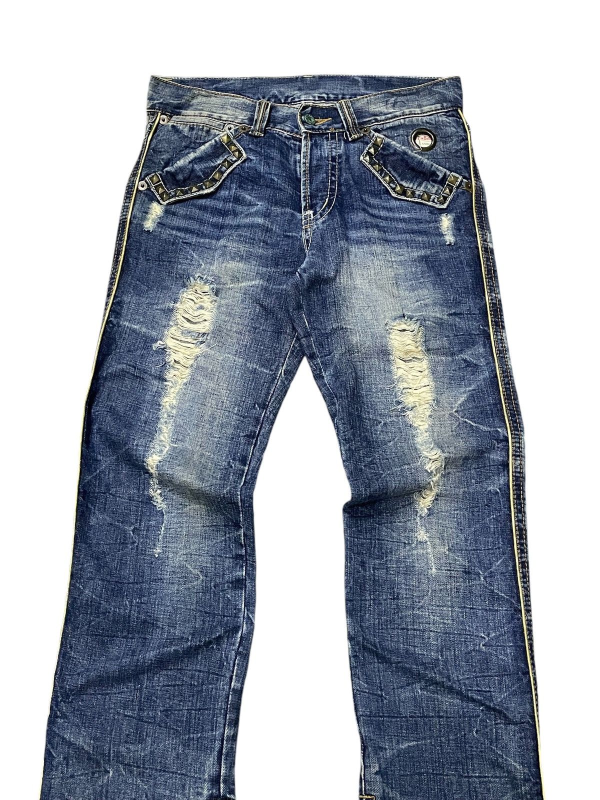 GOSTAR DE FUGA × Shellac × semanticdesign Pinball japan Studded Distressed Honeycomb Flared Jeans Size US 32 / EU 48 - 3 Thumbnail