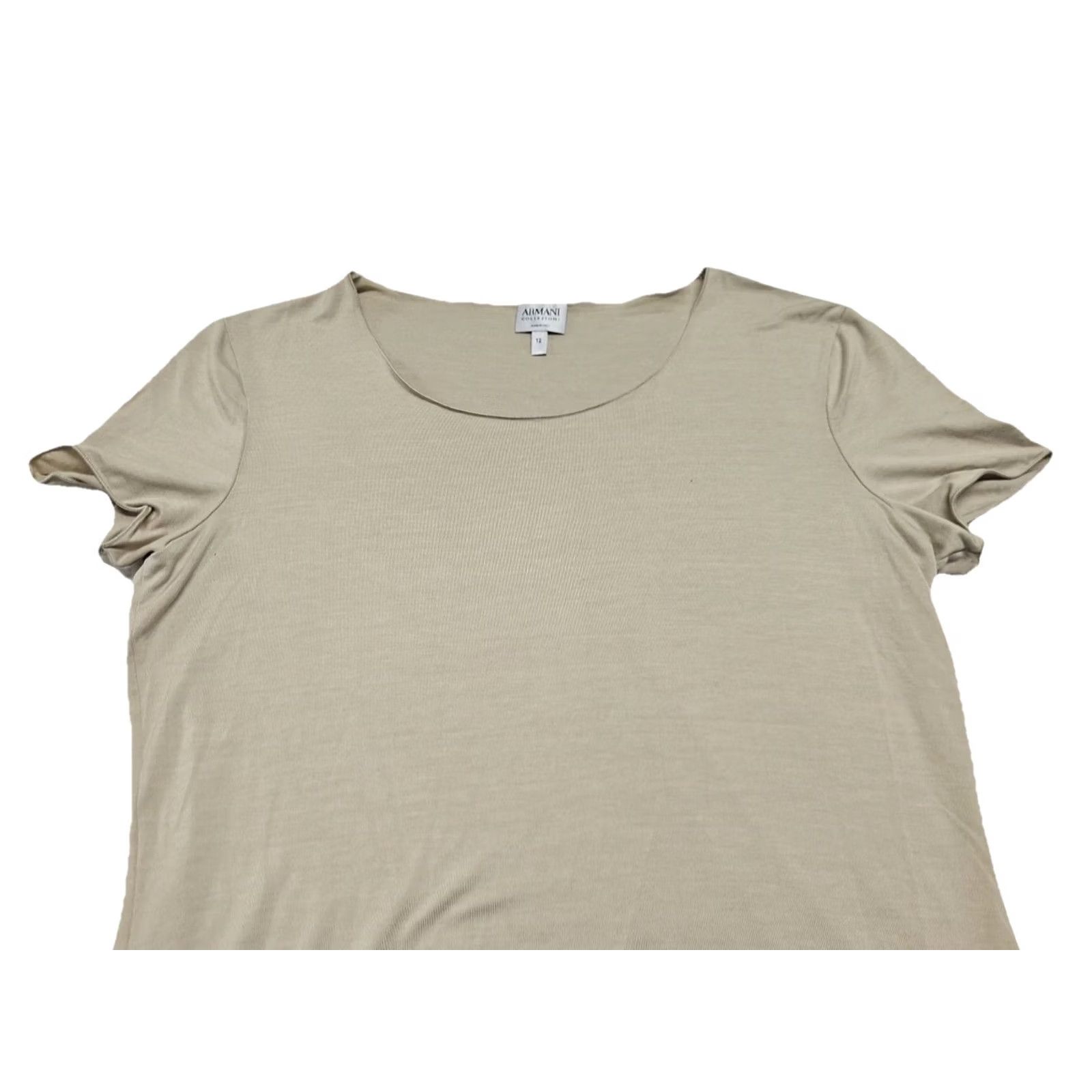 Armani Armani Collezioni Womens Blouse Regular Beige Viscose Stretch Short Sleeve Round Neck Pullover Size 12 Italy Designer Top Size XL / US 12-14 / IT 48-50 - 2 Thumbnail