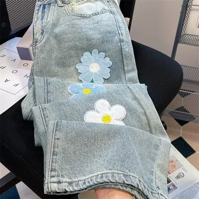 Japanese Brand Flower Embroidered Jeans Straight Wide Leg Denim Pants Size US 36 / EU 52 - 2 Thumbnail