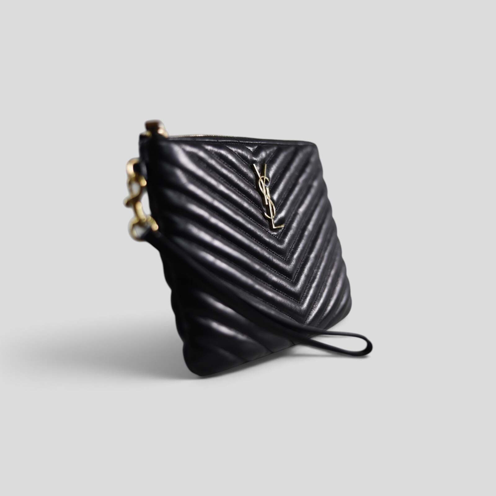 Saint Laurent Paris Saint Laurant YSL Monogram Quilted Leather Clutch in Black Size ONE SIZE - 4 Thumbnail
