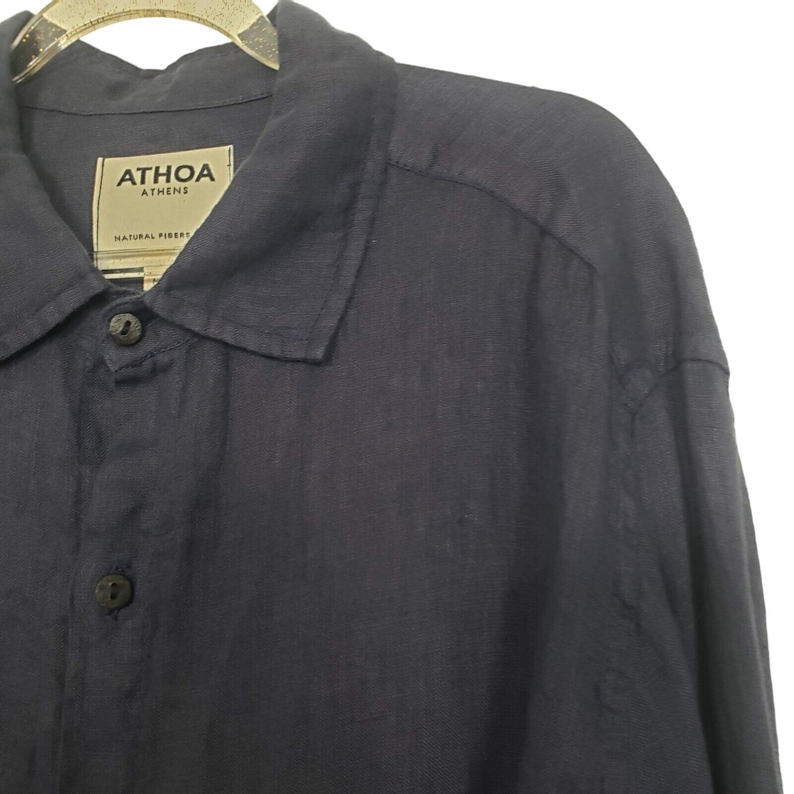 Designer NEW Athoa Athens Linen Shirt Mens Size Medium Night Blue Size M / US 6-8 / IT 42-44 - 3 Thumbnail