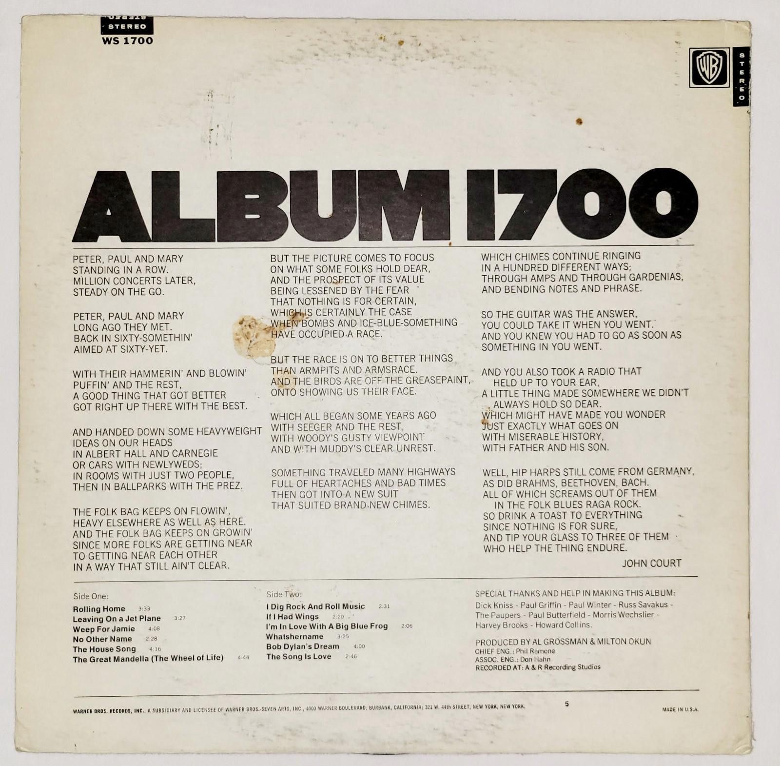 Designer Peter, Paul And Mary Album 1700 Vinyl LP 1967 Size ONE SIZE - 2 Thumbnail
