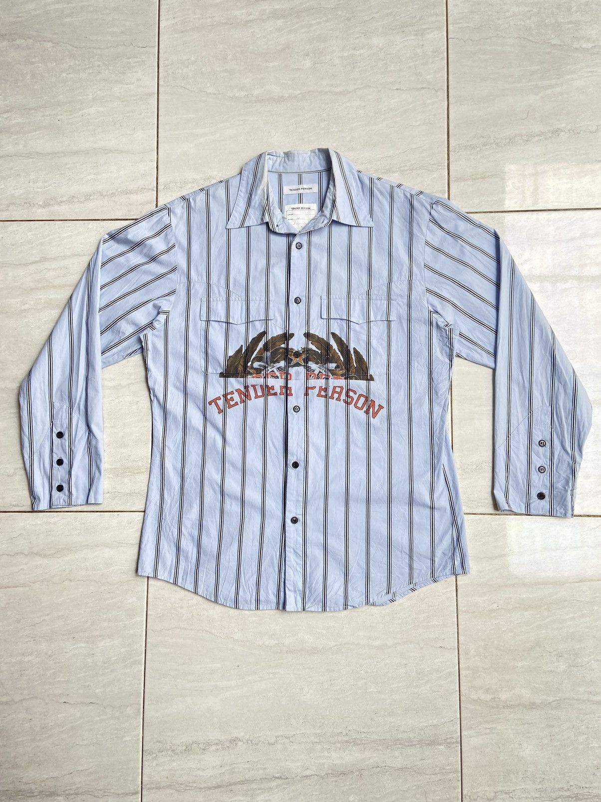 Designer × Japanese Brand TENDER PERSON Blue Striped Shirt Size US M / EU 48-50 / 2 - 6 Thumbnail