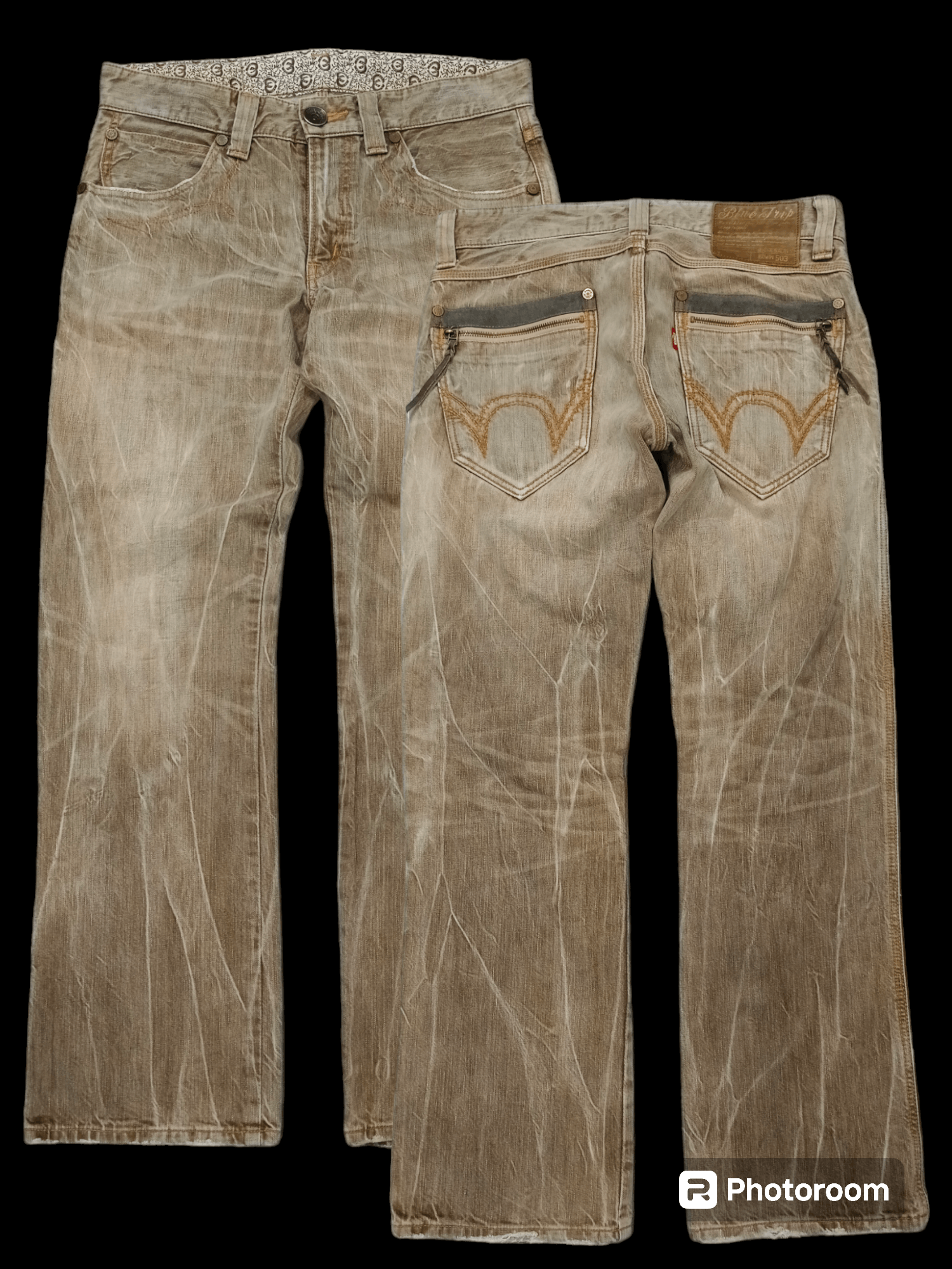 image of Distressed Denim x Hype Distressed Washed Brown Edwin Denim Pants, Men's (Size 33)