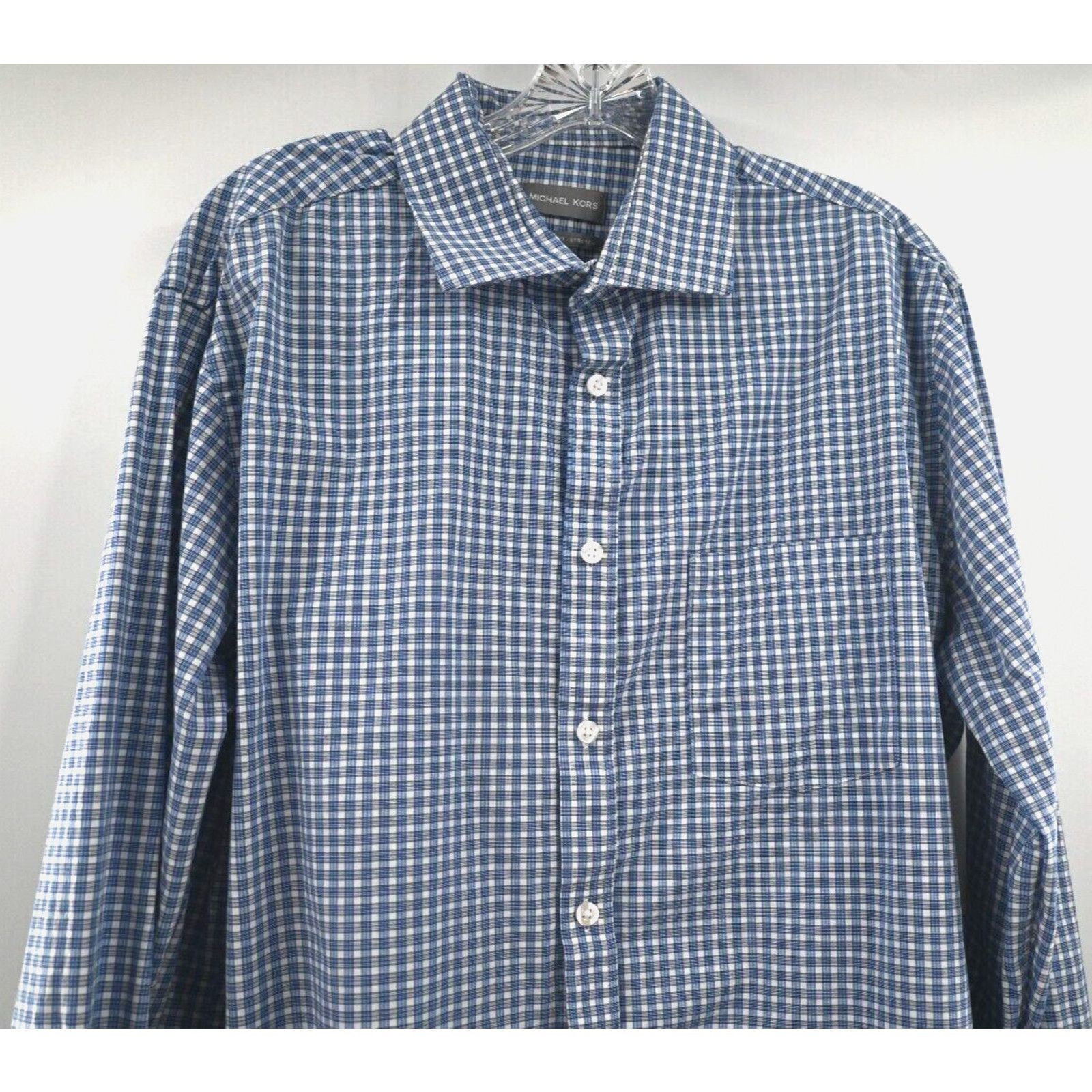 Michael Kors Michael Kors Regular Fit Stretch 16 1/2 34/35 Blue Check L Size US L / EU 52-54 / 3 - 4 Thumbnail