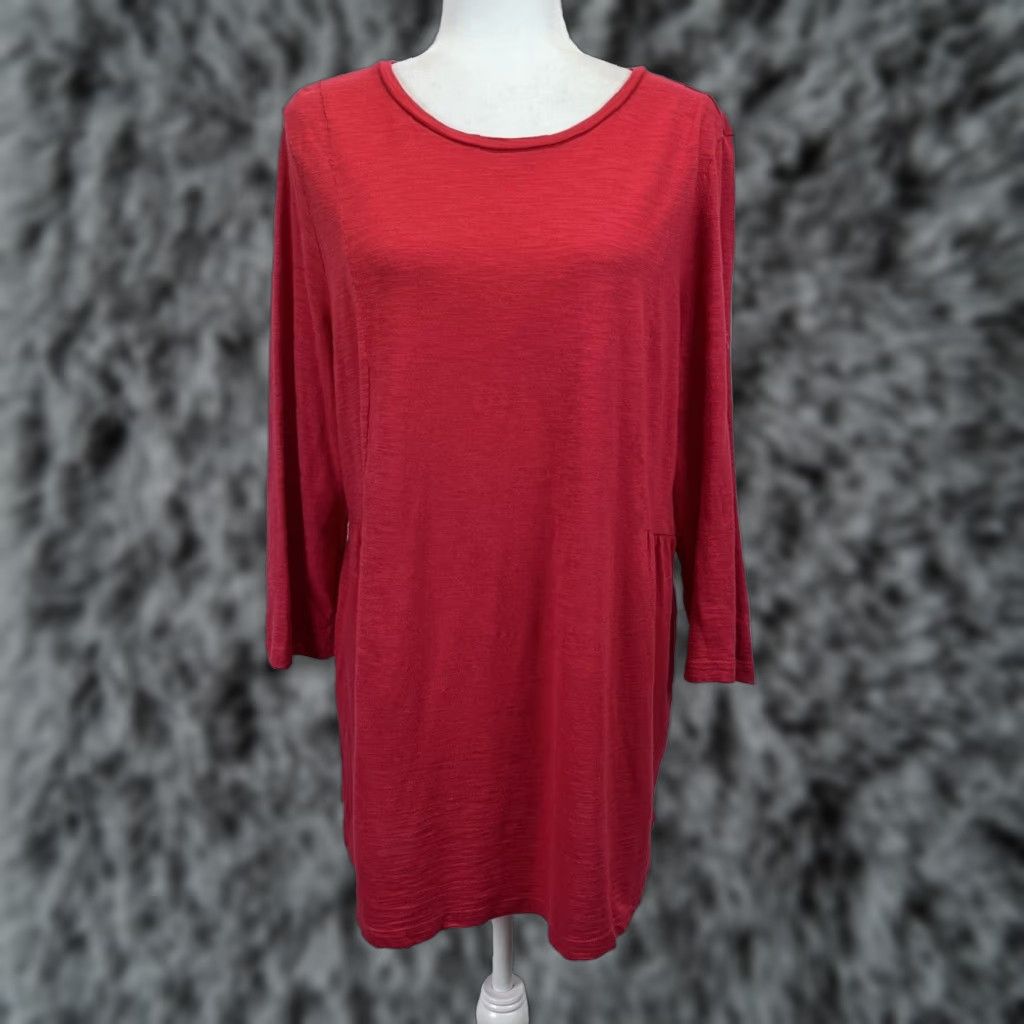 J. Jill J. Jill Tunic Top Long Sleeve Red Cotton Blend Casual Womens Large Size L / US 10 / IT 46 - 1 Thumbnail