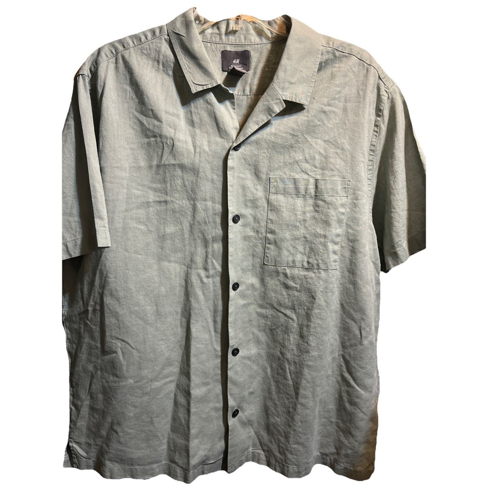 H&M H&M Men's Shirt XL Gray Linen Cotton Blend SS Button Casual Size US XL / EU 56 / 4 - 1 Thumbnail