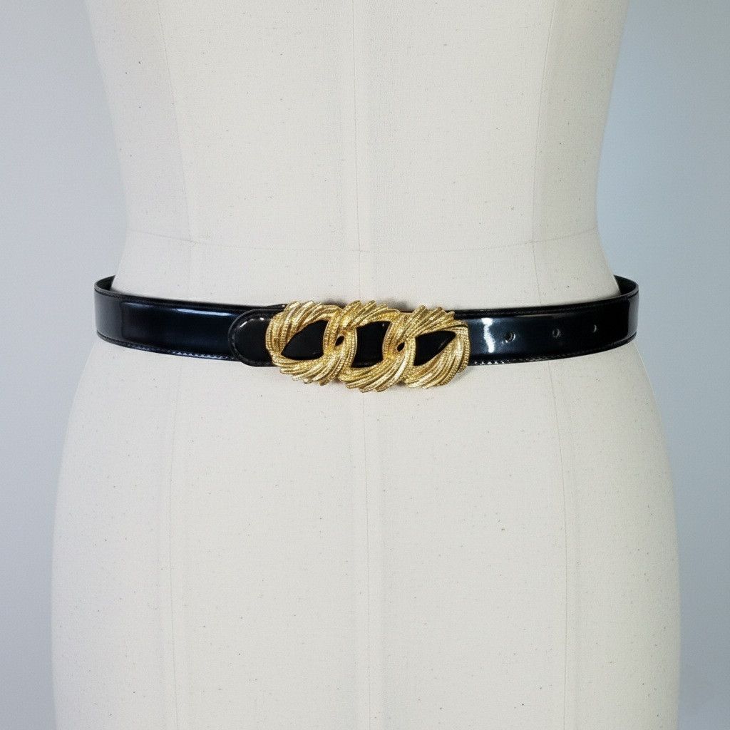Other Crown Pacific 30-34" Belt Vintage Patent Leather Black Gold Size ONE SIZE - 3 Thumbnail