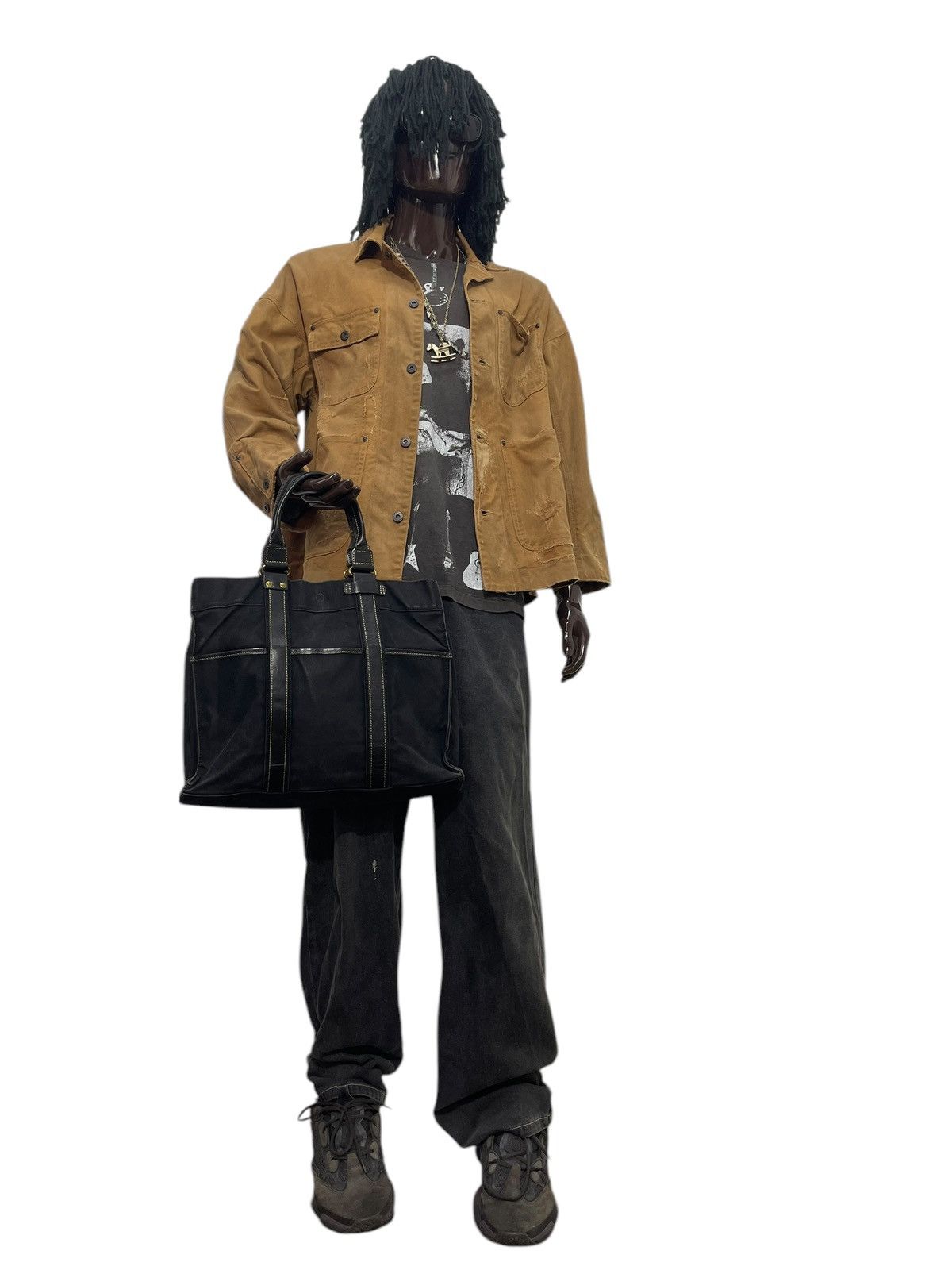 Genuine Leather Leather Cotton Duck Kinoshohampu Japan Faded Tote Bag 1🟩6 Size ONE SIZE - 3 Thumbnail