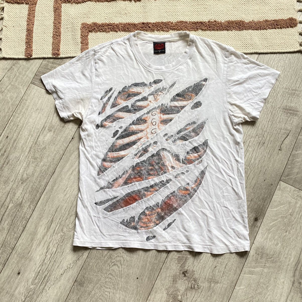 SPIRAL Y2K 666 PENTAGRAM BONES SKELETON AVANT GARDE T SHIRT