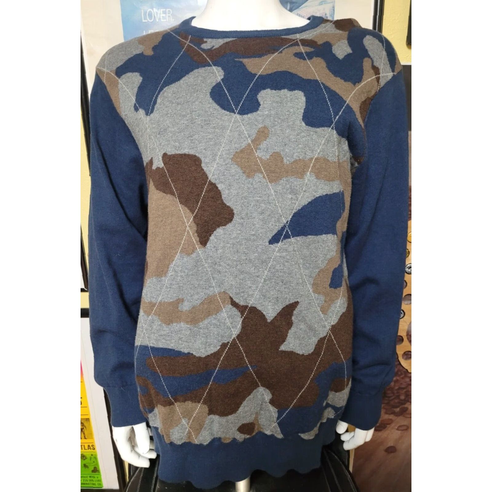 Old Navy VINTAGE Old Navy Argyle Blue Camo Pullover Sweater 2XL XXL Nice Size US XXL / EU 58 / 5 - 2 Thumbnail