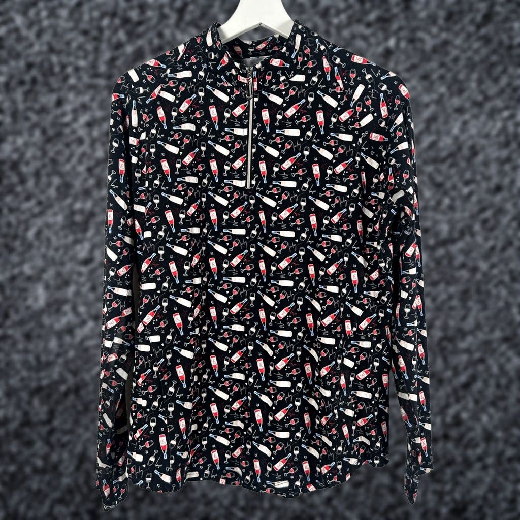 Vintage Sport Haley Top Medium 1/4-Zip Performance Cheers To Us Wine Bottle Print Womens Size M / US 6-8 / IT 42-44 - 1 Thumbnail