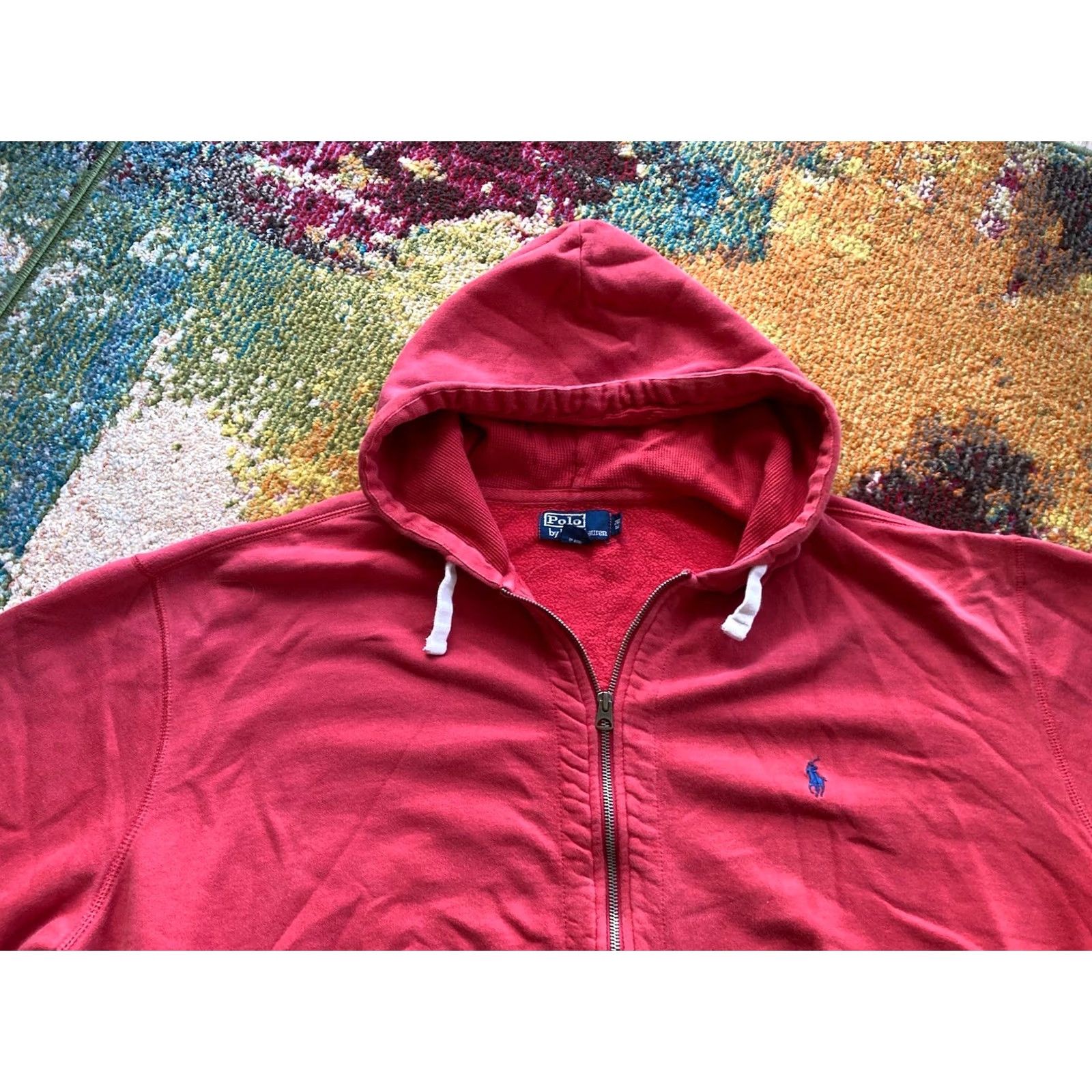 Polo Ralph Lauren VINTAGE Polo Ralph Lauren Hoodie Mens 2XLT Full Zip Sweatshirt Red Logo Pockets Hooded Cotton Sweatshirt Big & Tall Men Size US XXL / EU 58 / 5 - 4 Thumbnail