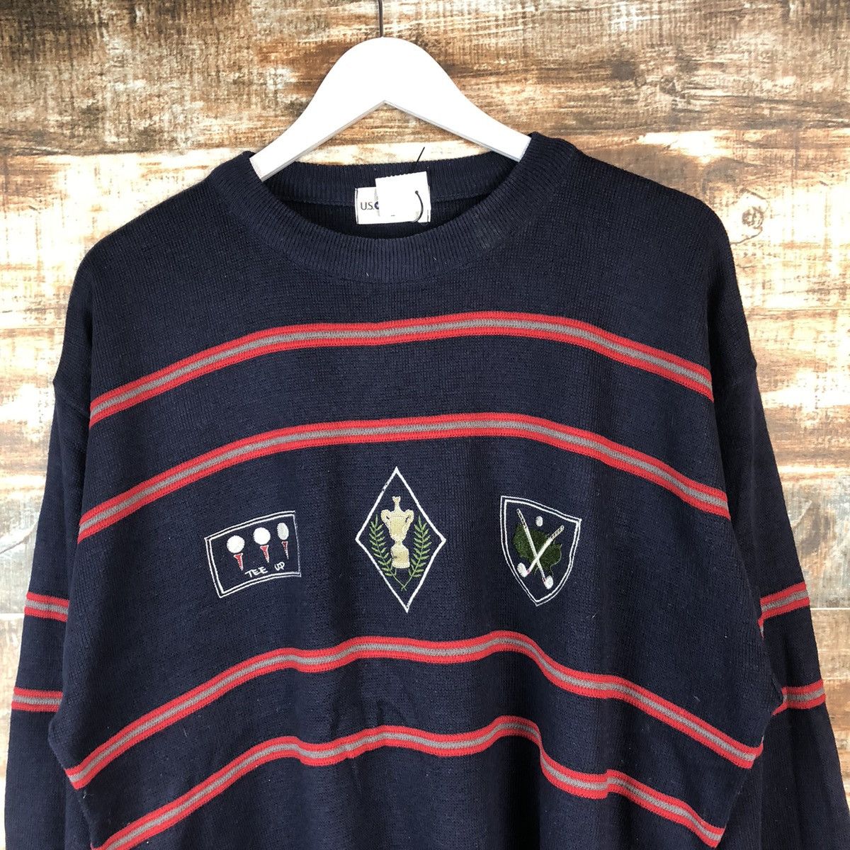 Homespun Knitwear × Japanese Brand US Pengolf Dark Blue Stripe Knitwear #A2061 Size US L / EU 52-54 / 3 - 5 Thumbnail