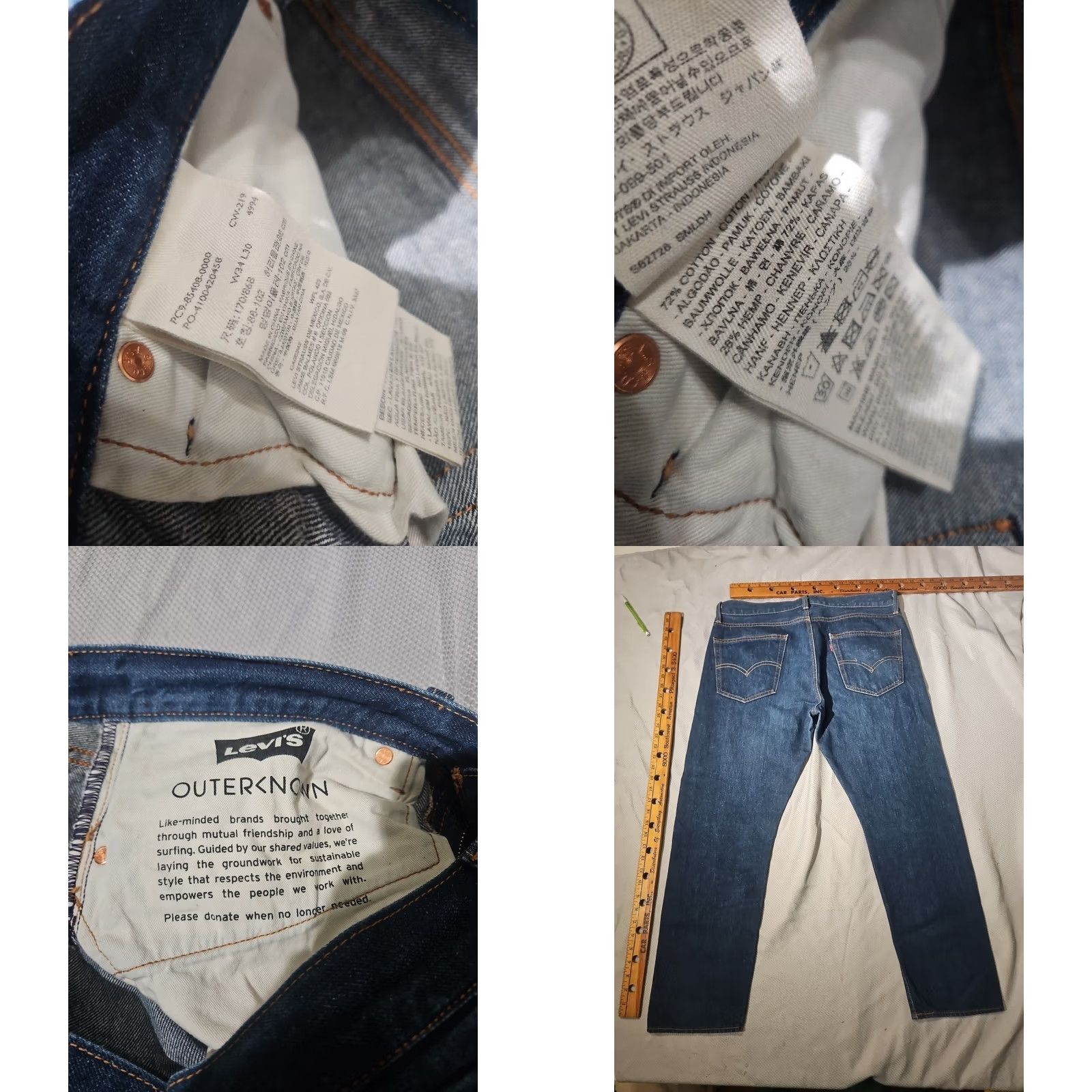 Levi's Levi's Outerknown Jeans Mens 34x30 Blue Denim Hemp Blend Western Pants Size US 34 / EU 50 - 9 Thumbnail