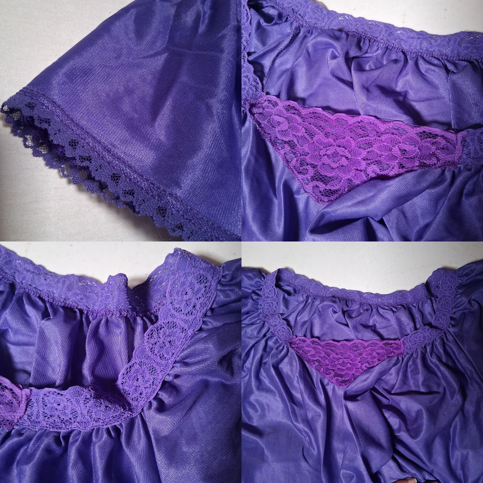 Vintage VINTAGE Smart Fit Purple Nightgown Maxi Nylon Lace Flutter USA Plus Size 26 W Womens Size ONE SIZE - 8 Thumbnail