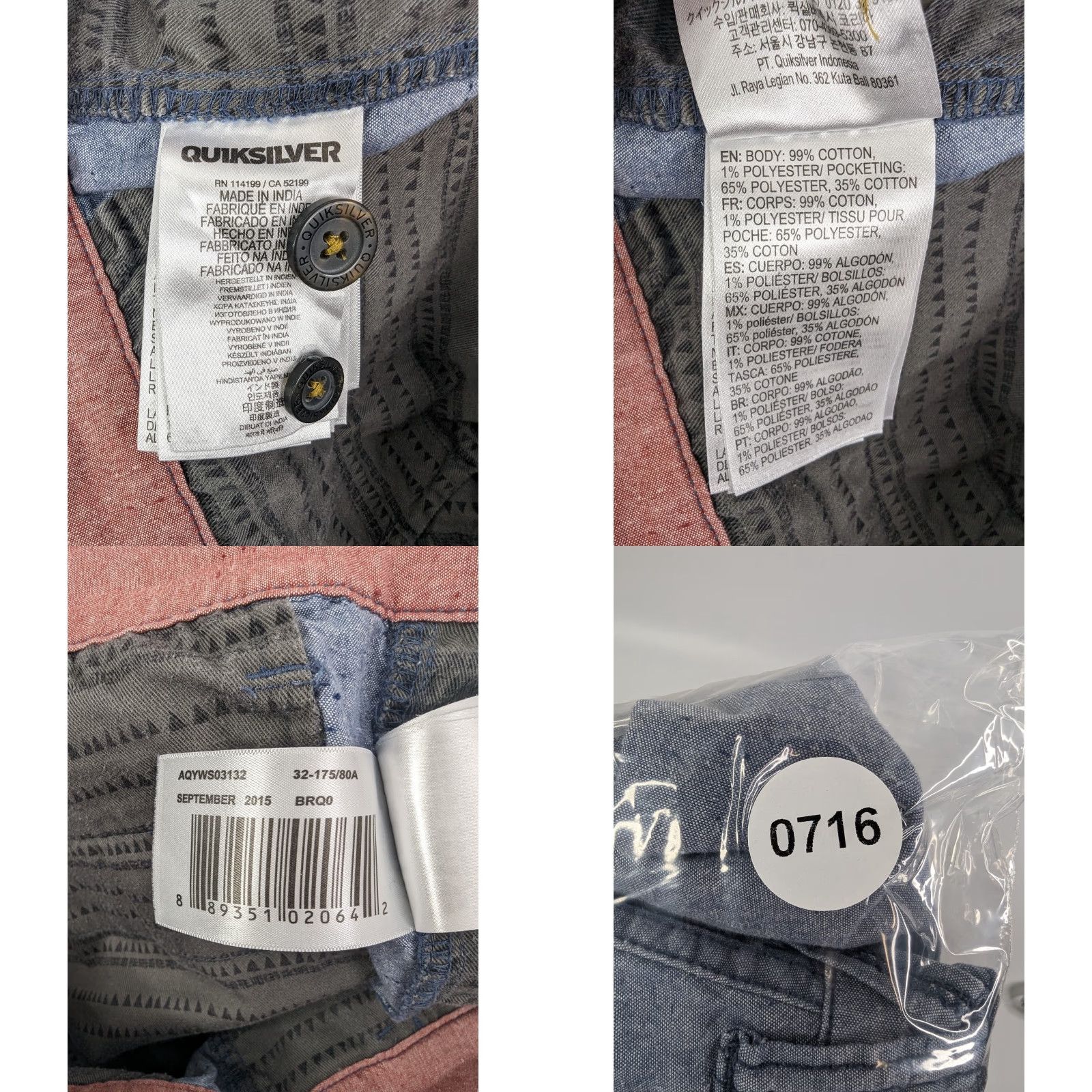 Quiksilver Quicksilver Shorts Blue Chino Flat Front Casual Surf Men 32x10" Size US 32 / EU 48 - 8 Thumbnail