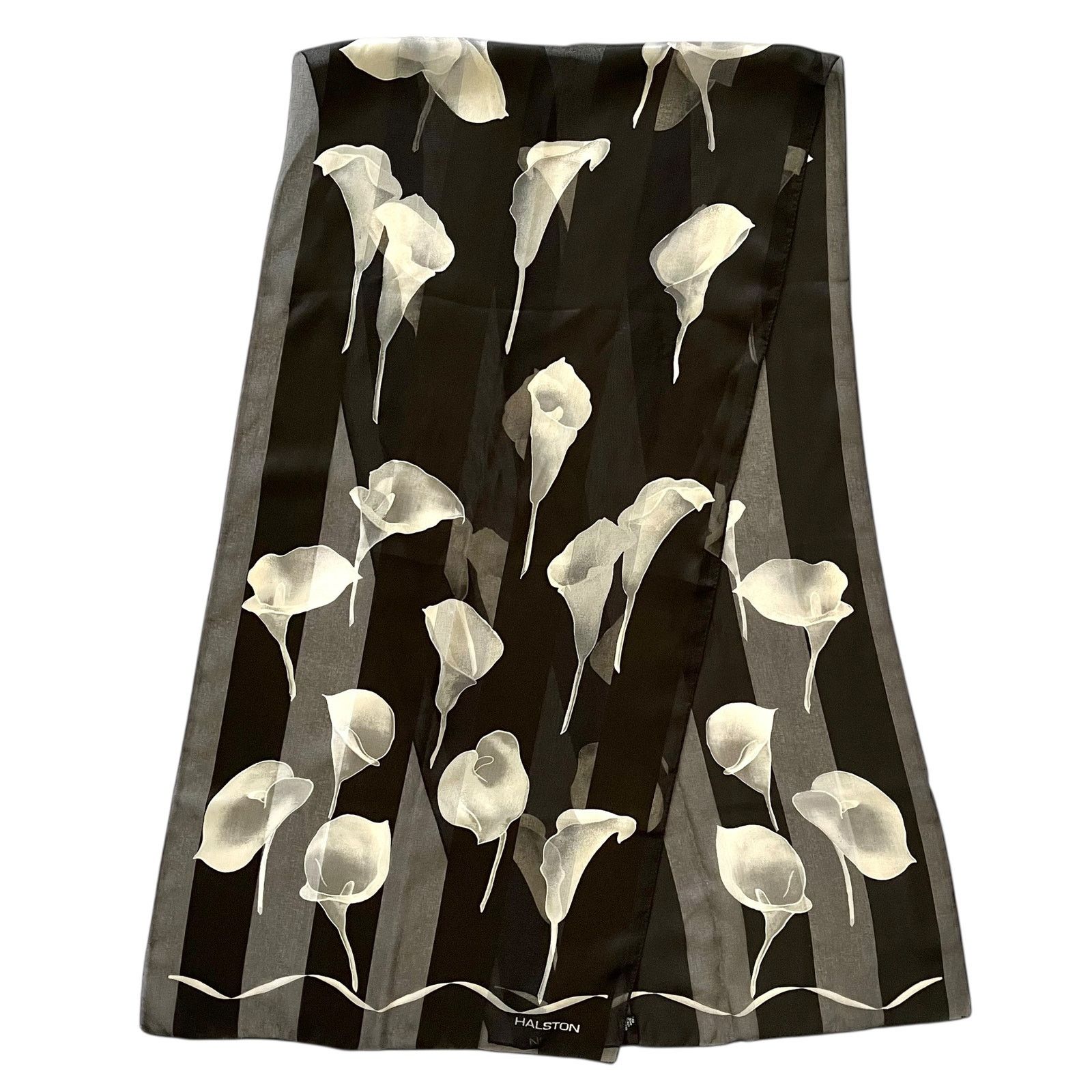 Halston × Vintage Vintage Halston Calla Lily Striped Chiffon Opaque Long Scarf Size ONE SIZE - 2 Thumbnail