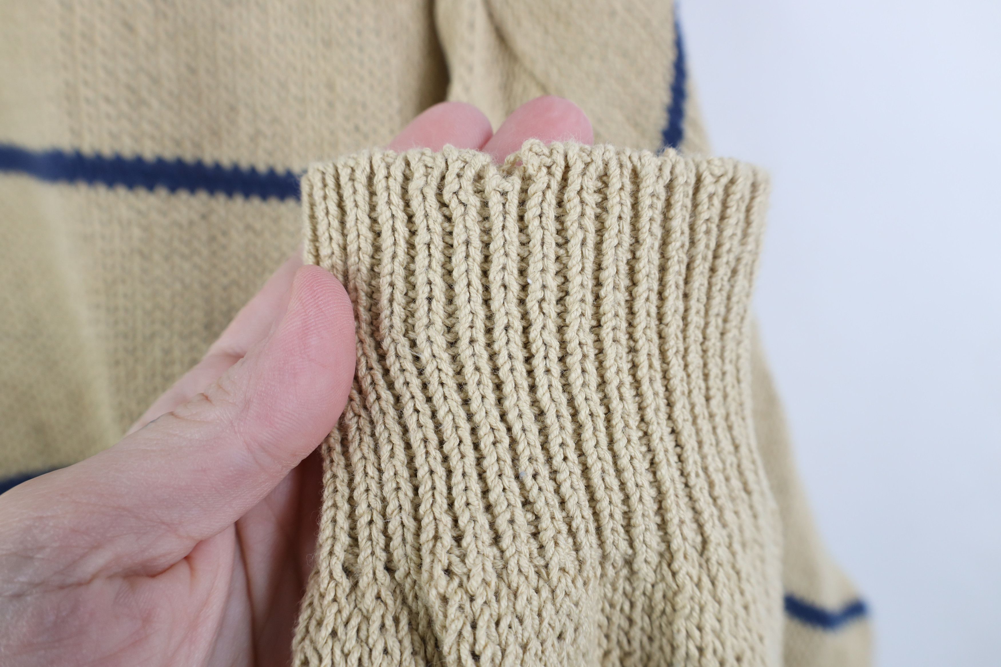 Vintage 90s Nautica Cotton Knit Striped V-Neck Sweater Beige