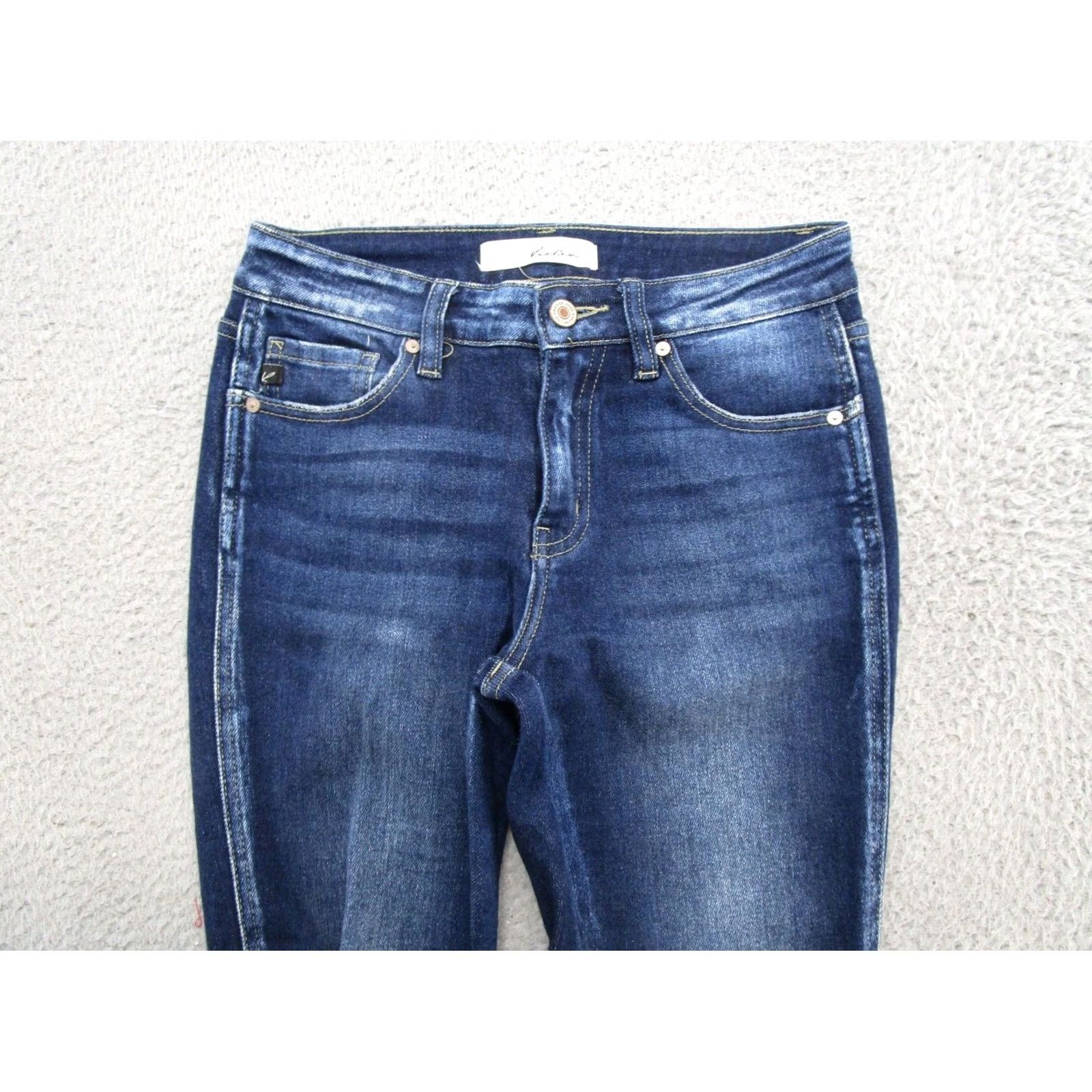 Vintage Kancan Dark Wash Stretch Ankle Skinny Jeans Women's 26 Distressed Size 5/26 Blue Size 26" / US 2 / IT 38 - 3 Thumbnail