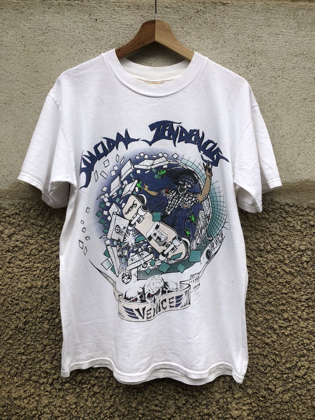 image of Band Tees x Skategang Vintage Suicidal Tendencies "venice Skateboarding" Tee in White (Size Medium)