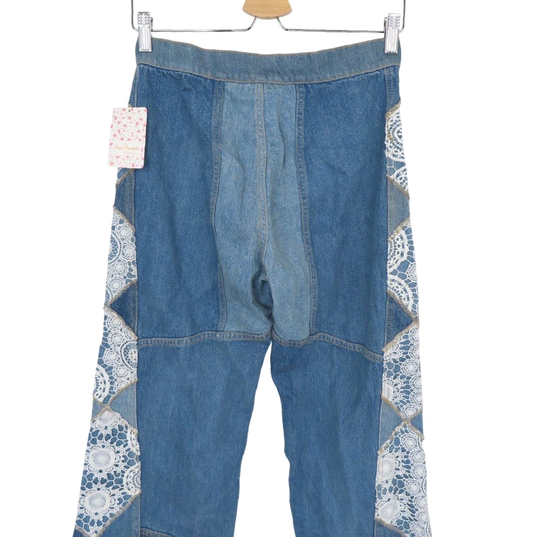 Vintage We The Free by Free People Kaleidoscope Denim Jeans Lace Patchwork Wide-Leg 25 Blue Womens NEW Size 42" / US 20 - 7 Thumbnail