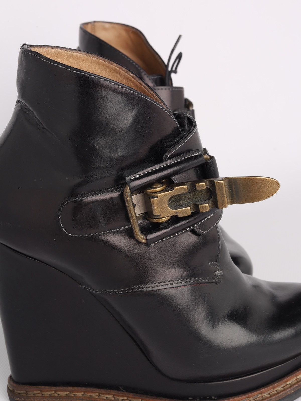 Jil Sander Jil Sander Leather Black Hi Heel Boots Platform Wedge Buckle Size US 6 / IT 36 - 15 Thumbnail
