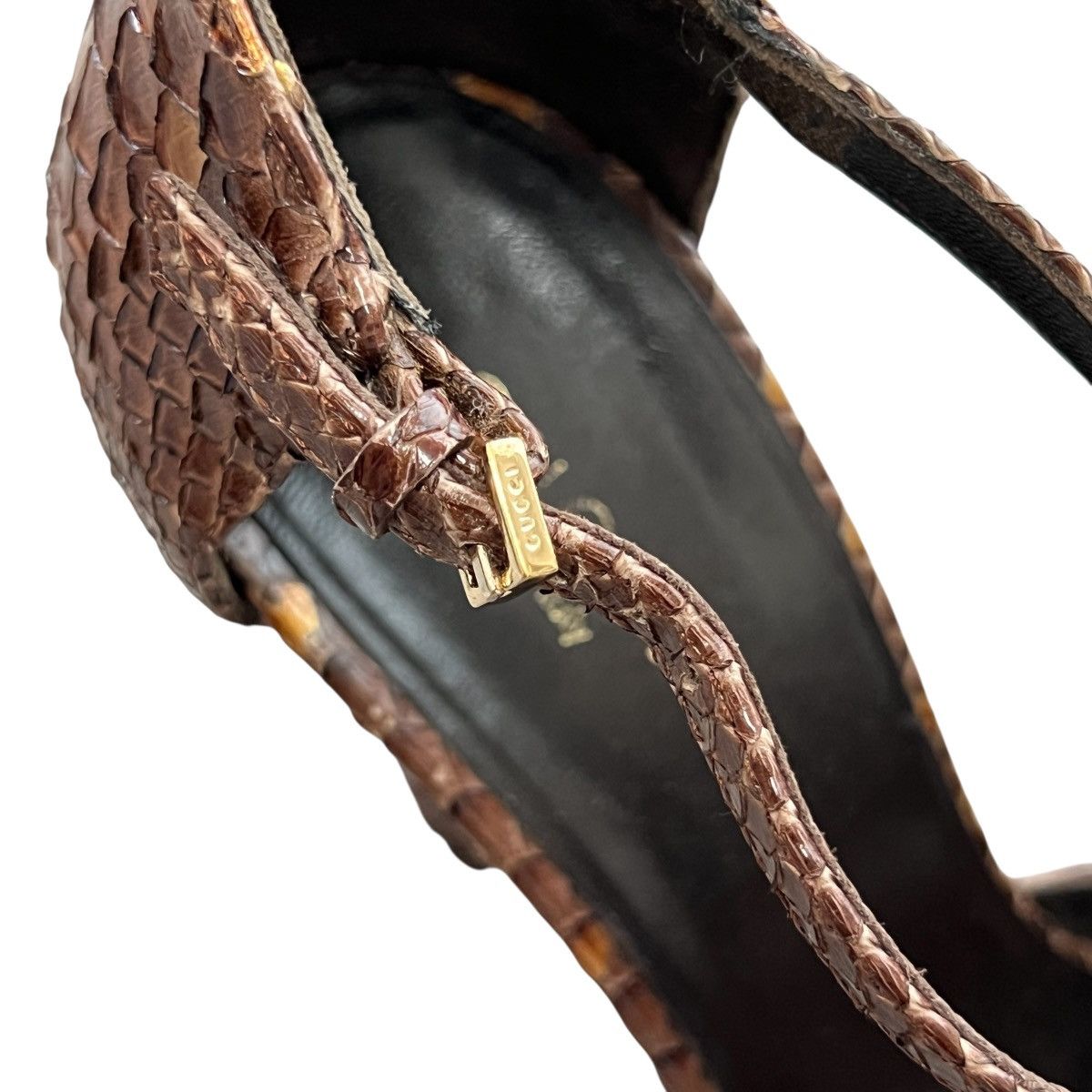 Gucci GUCCI Brown Python Flower Motif Open-Toe High Heel Size US 7.5 / IT 37.5 - 4 Thumbnail