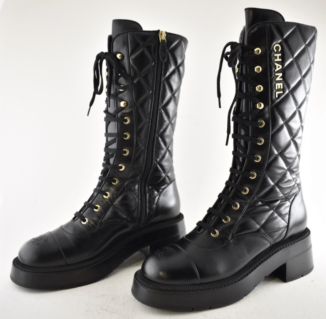 Chanel 24K Quilted Leather CC Combat Lace Military Tall Boot 38.5 Size US 8.5 / IT 38.5 - 13 Thumbnail
