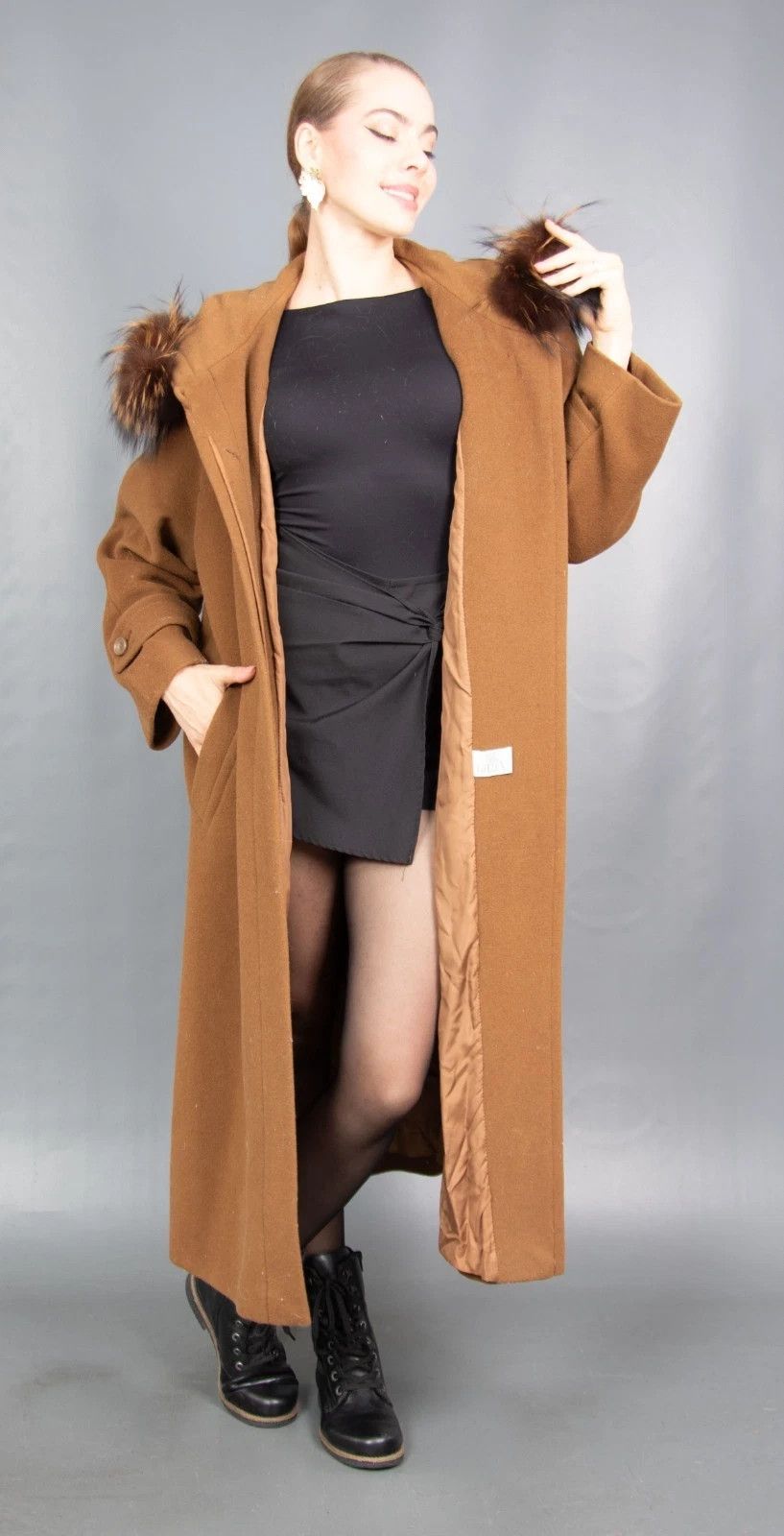 Vintage 18842 WOOL CASHMERE COAT WITH SILVER FOX HOOD PELZ SIZE XL Size XL / US 12-14 / IT 48-50 - 15 Thumbnail