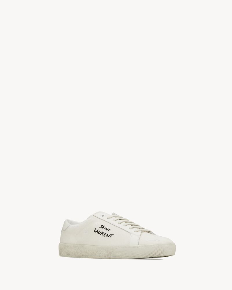 Saint Laurent Paris o1b1hav111125 Court Classic sl/06 Embroidered Sneakers Cream Size US 12 / EU 45 - 4 Thumbnail