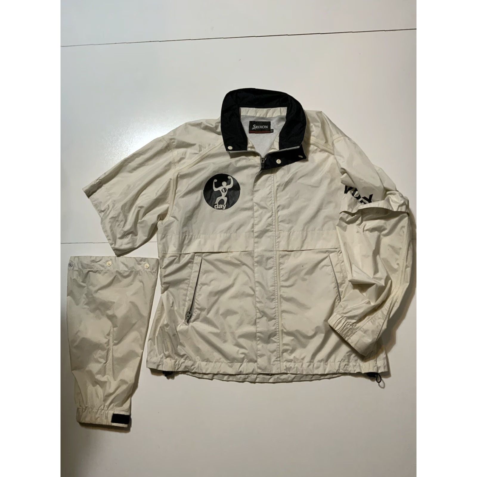 Vintage Srixon V Day Golf Windbreaker 2PC Set Rain Jacket & Pants Tracksuit LL Men White Size 42R - 4 Thumbnail