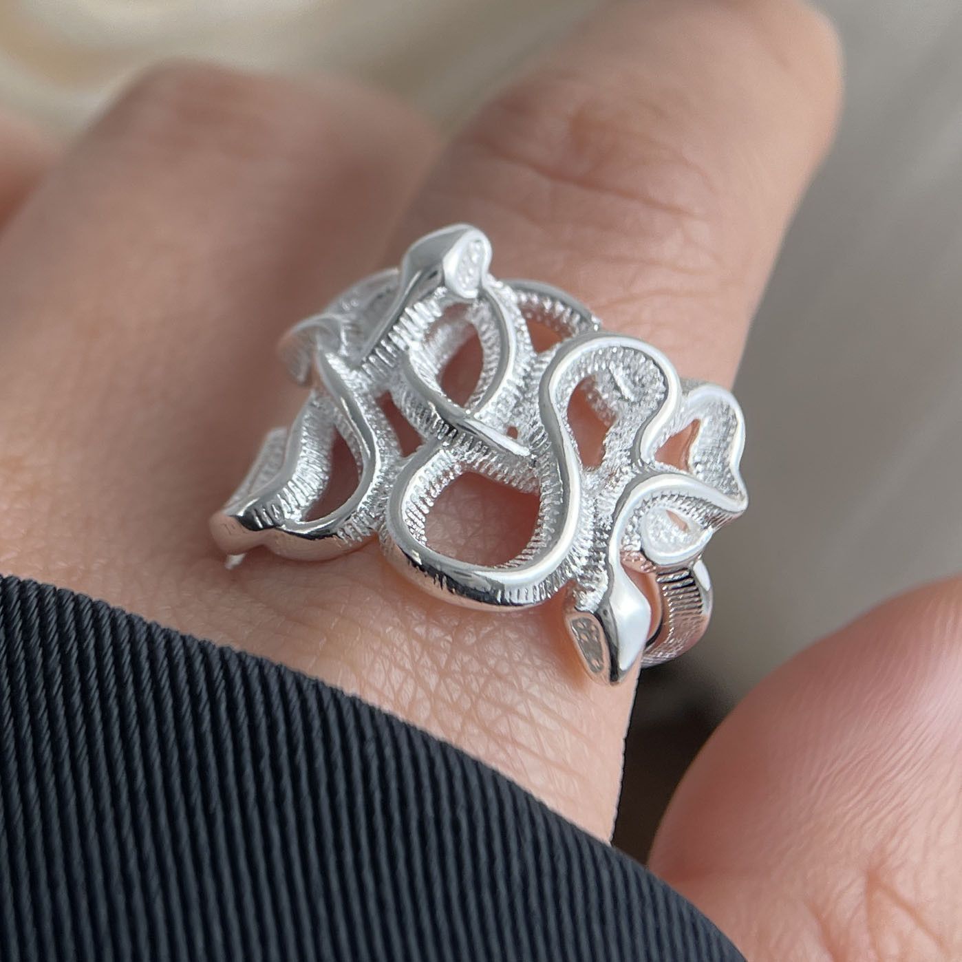 Jewelry × Sterling Silver Resizable 925 Sterling Silver Snake Web Minimalist Ring Size ONE SIZE - 2 Thumbnail