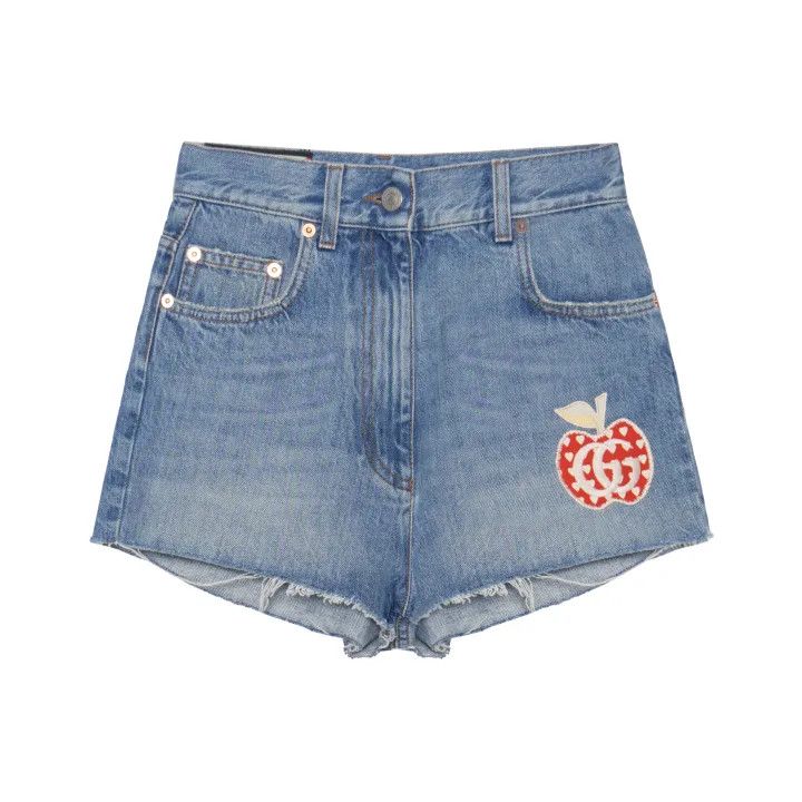 Gucci Logo Apple Design Denim Shorts
