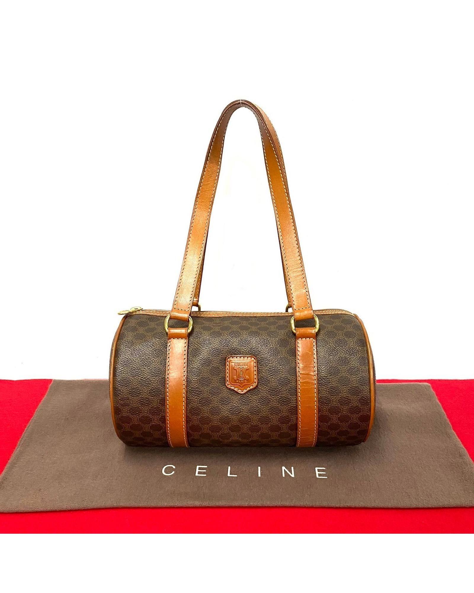 image of Celine Canvas Boston Bag In Ab Condition in Brown, Women's