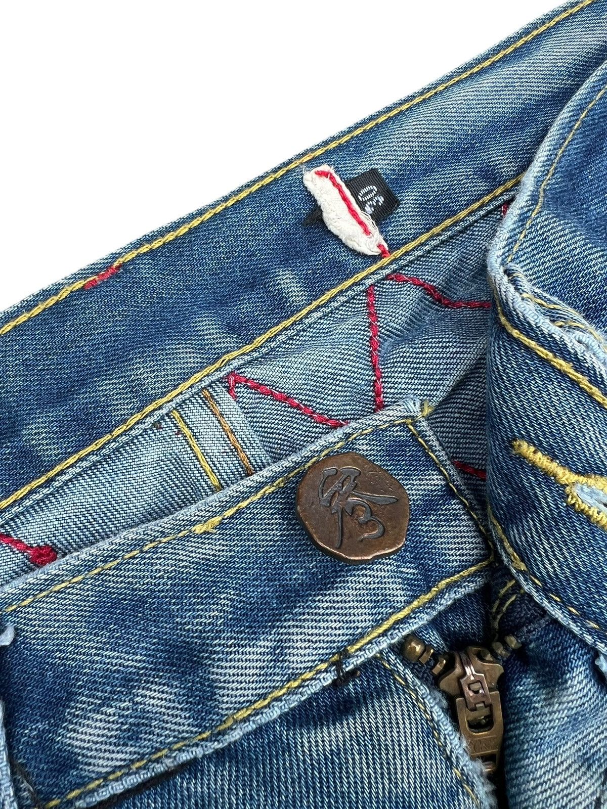 Vintage Dirty Mud SANMARUICHI Distress Frog Embroidery Denim Jeans Size US 30 / EU 46 - 7 Thumbnail