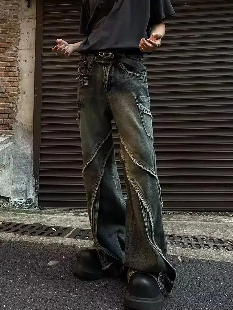 Japanese Brand Retro heavy-duty stitching raw edge micro-flared jeans y2k Size US 32 / EU 48 - 1 Thumbnail