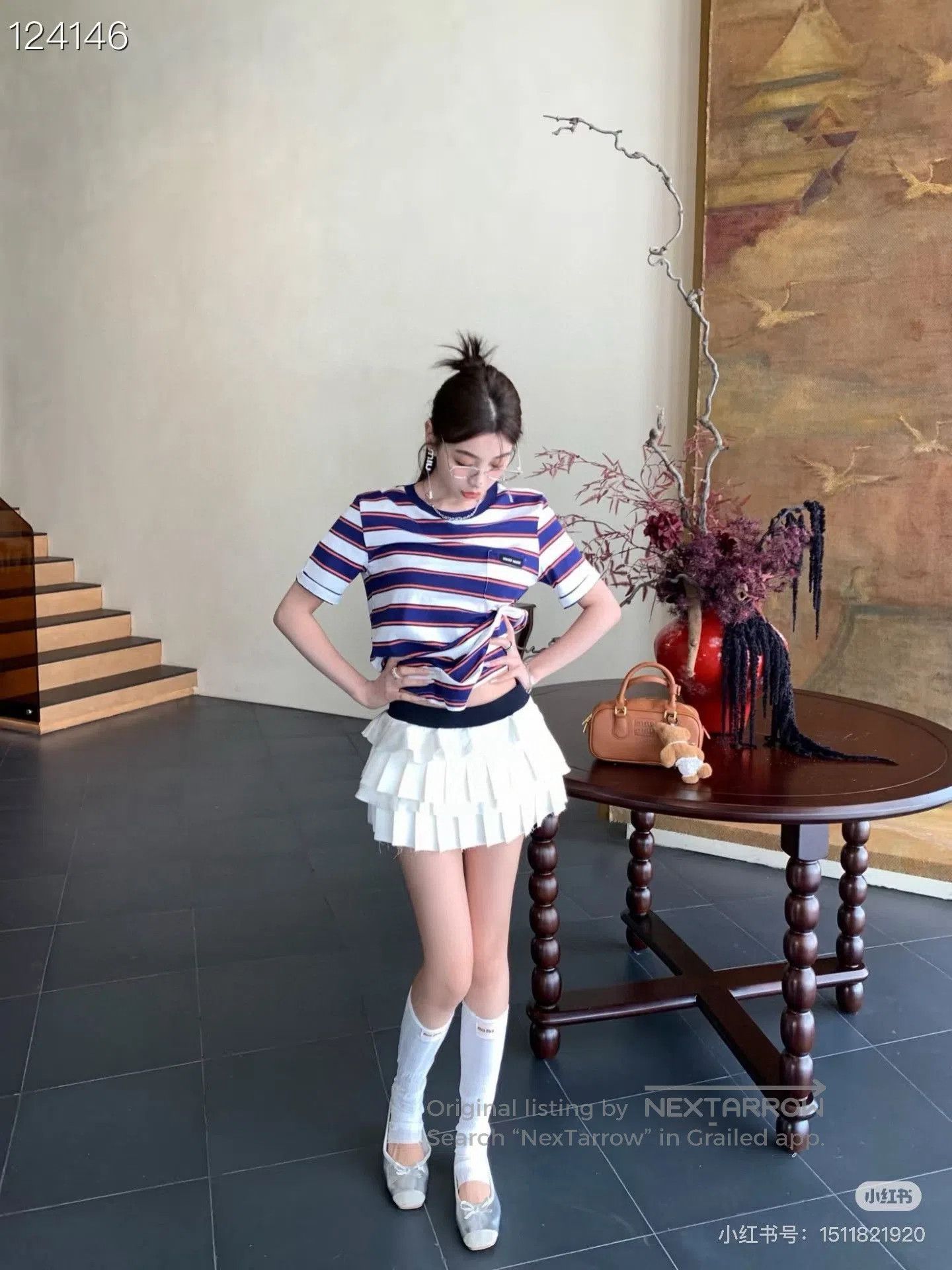 Miu Miu Miu Miu Blue White Striped T. Size L / US 10 / IT 46 - 7 Thumbnail