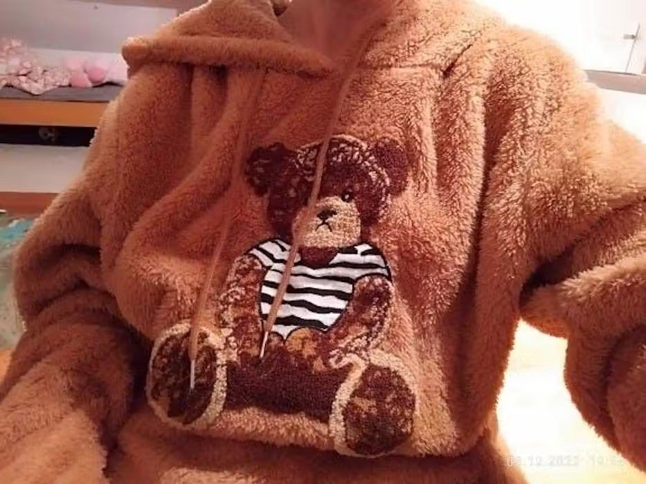 Japanese Brand Hoodies for Men Fluffy Teddy Bear Pattern Sweatshirts Size US M / EU 48-50 / 2 - 5 Thumbnail